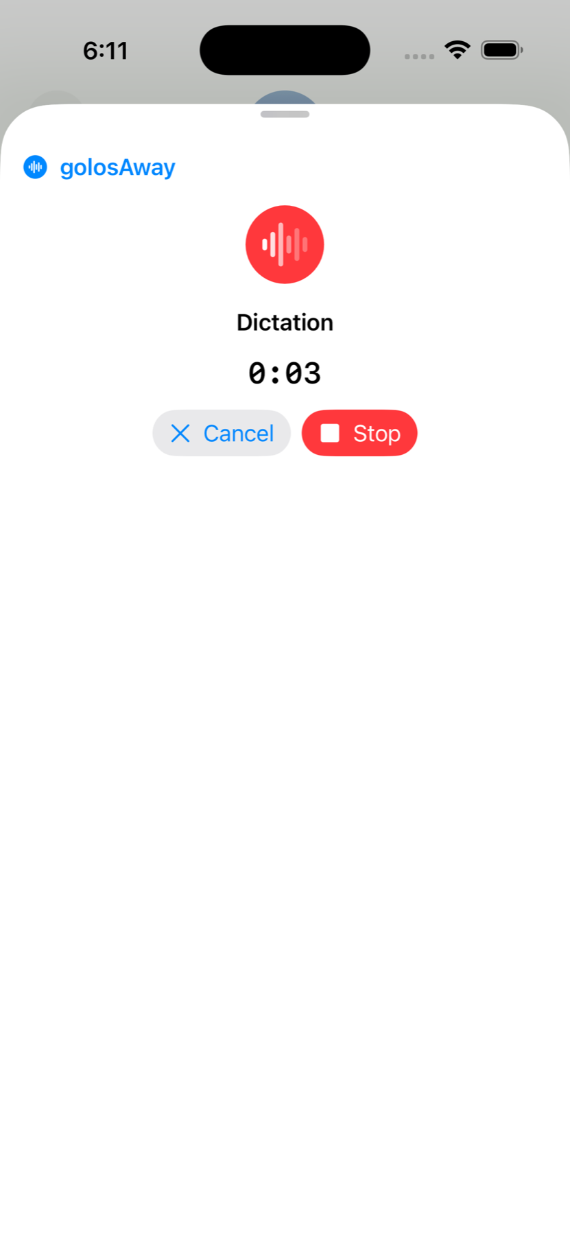 golosAway recording dictation in Messages